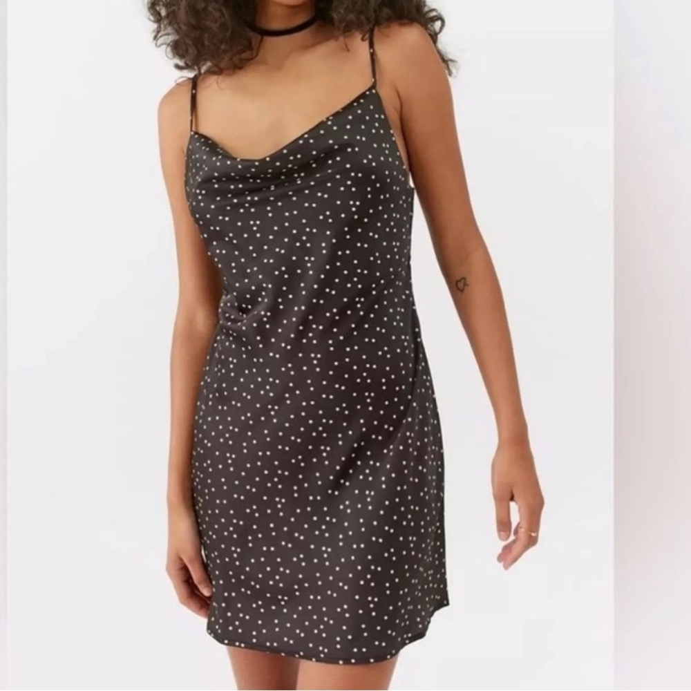 Urban Outfitters Black Polka Dog Silky Mini Dress